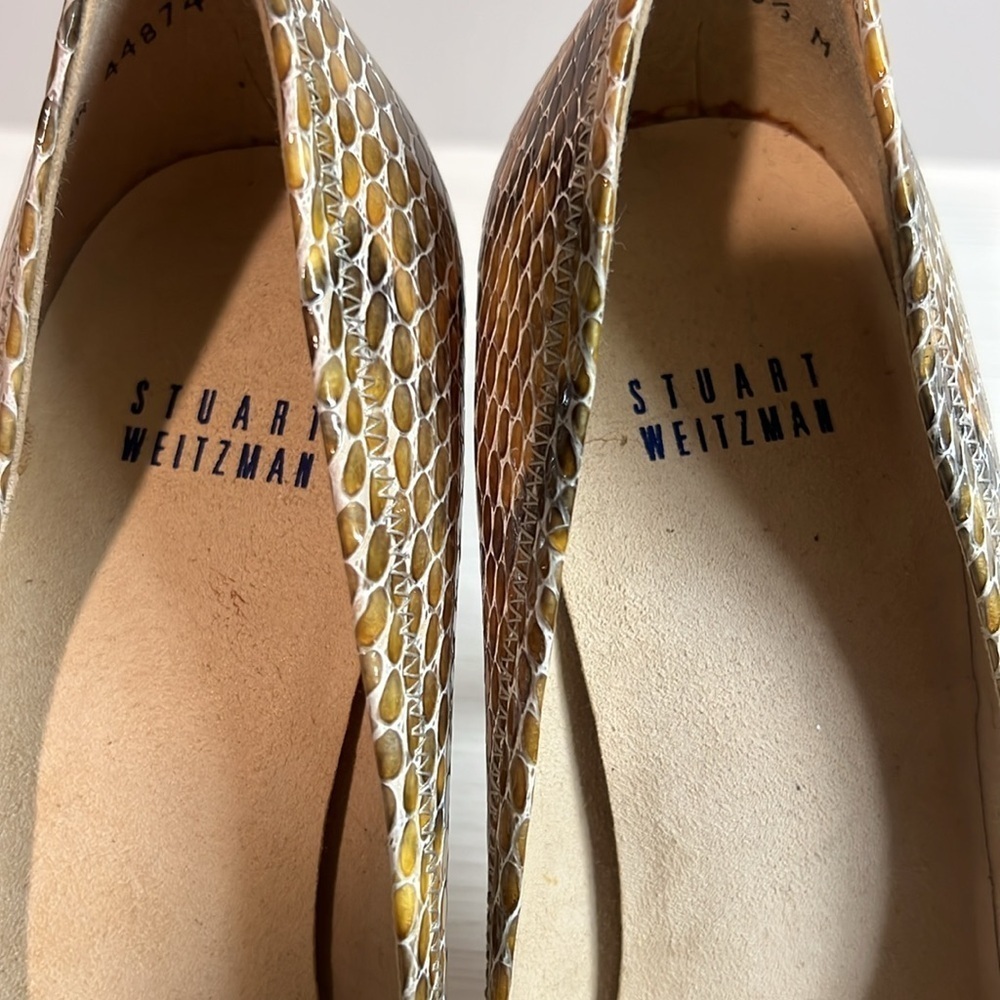 Stuart Weitzman Ivory Snake Print Open Toe Heels 8.5 never worn - Picture 9 of 10
